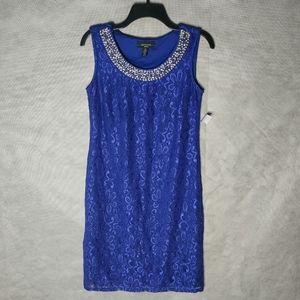 R&M RICHARDS Sleeveless Lace Sheath Dress With Pearl Embellishments